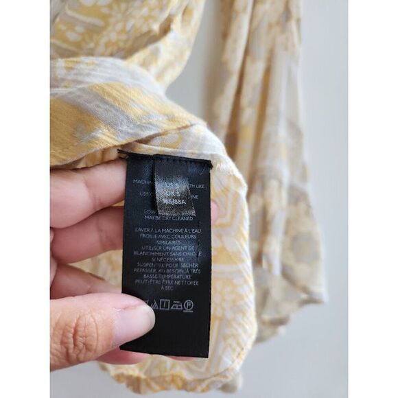 Free People "Rosalie" Yellow Printed "Handkerchief" Faux Wrap Top size Small - Picture 8 of 9